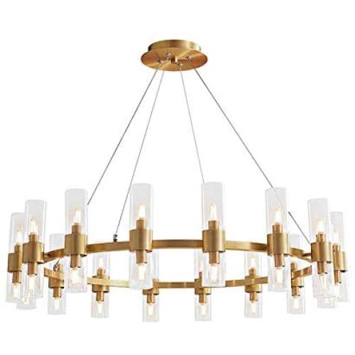 Modern Chandeliers,Clear Glass Shades Pendant Hanging Lighting,32 Lights,Adjustable Full Copper Ceiling Light Fixture Lamp for Dining Room Bathroom Bedroom Livingroom,G9