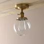 Pathson Industrial Brass Semi-Flush Mount Ceiling Light, Vintage Style Pendant Lighting, Glass Shade Hanging Light Fixtures for Laundry Room Living Room Cafe Bar