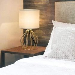 HAITRAL Gold Table Lamps Set of 2 - Minimalist Table Lamps, Modern Gold Lamp with Hollowed Out Base and White Fabric Shade, Small Nightstand Lamps for Living Room, Girls Room, Gifts - Gold