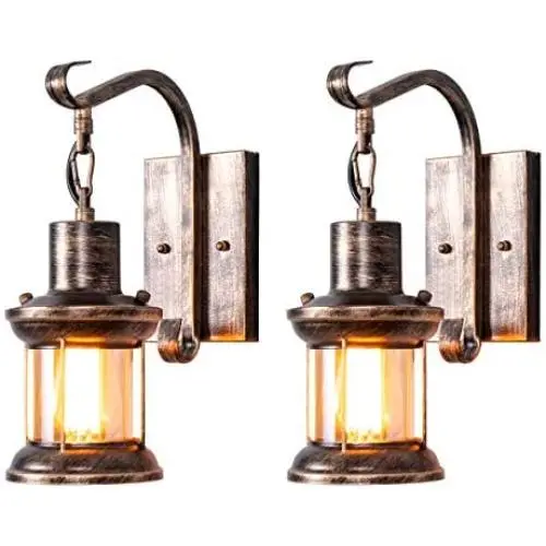 Rustic Wall Light Fixtures, Oil Rubbed Bronze Finish Indoor Vintage Wall Light Wall Sconce Industrial Lamp Fixture Glass Shade Farmhouse Metal Sconces Wall Lights for Bedroom Living Room Cafe(2 Pack)