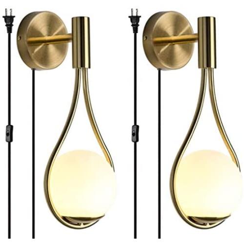 BOKT Modern Glass Wall Lamp Gold Wall Mounted Sconces,Mid-Century Bedroom Bedsides Water Drop Wall Light Home Decoration (Plug in-2Pack) BOKT Modern Glass Wall Lamp Gold Wall Mounted Sconces,Mid-Century Bedroom Bedsides Water Drop Wall Light Home Decoration (Plug in-2Pack)