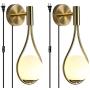 BOKT Modern Glass Wall Lamp Gold Wall Mounted Sconces,Mid-Century Bedroom Bedsides Water Drop Wall Light Home Decoration (Plug in-2Pack) BOKT Modern Glass Wall Lamp Gold Wall Mounted Sconces,Mid-Century Bedroom Bedsides Water Drop Wall Light Home Decoration (Plug in-2Pack)