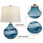Maxax Glass Table Lamp Set of 2 Blue Nightstand Lamp with White Drum Shade Beside lamp for Bedroom, Living Room, or Office