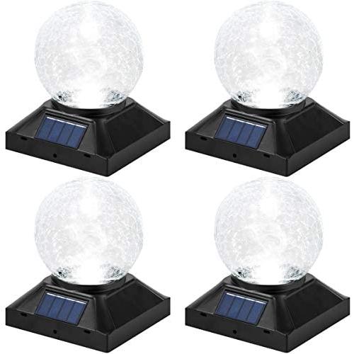 POWGDLT Solar Post Cap Lights Outdoor - Waterproof LED Fence Post Solar Lights for 3.5x3.5/4x4/5x5 Wood Posts in Patio, Deck or Garden Decoration Cool Light 4 Pack