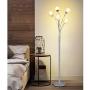 Modern Globe LED Floor Lamps for Living Room-DLLT Standing Lamps with 5 Lights for Bedroom, Tall Pole Tree Accent Lighting for Mid Century, Contemporary Home, G9 Bulb(Not Included) Glass Shade Silver