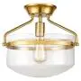 Modern Mid-Century Gold Clear Glass Ceiling Lights Brass 14'' Wide Semi Flush Mount Ceiling Lighting Fixture for Bedroom Kitchen Hallway Bathroom
