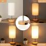 Bedside Lamp with USB port - Touch Control Table Lamp for Bedroom Wood 3 Way Dimmable Nightstand Lamp with Round Flaxen Fabric Shade for Living Room, Kids Room, College Dorm, Office(LED Bulb Included)
