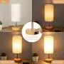 Bedside Lamp with USB port - Touch Control Table Lamp for Bedroom Wood 3 Way Dimmable Nightstand Lamp with Round Flaxen Fabric Shade for Living Room, Kids Room, College Dorm, Office(LED Bulb Included)