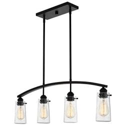 Kira Home Rayne 33'' 4-Light Modern Farmhouse Arched Island Light, Seeded Glass Shades + Black Finish