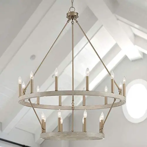 Vanity Art Farmhouse Vintage 20 Lights Wagon Wheel Chandelier Lighting Ceiling Light Fixtures for Living Room (Whitewood+BrassDust) 10588WO-BD
