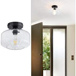 Aurora Industrial Ceiling Light Fixture Semi-Flush Fixture with Clear Glass Shade Kitchen Light Fixture Glass Ceiling Lamp ,for Kitchen, Sink, Restaurant, Bar, Hallway, Passway,Black