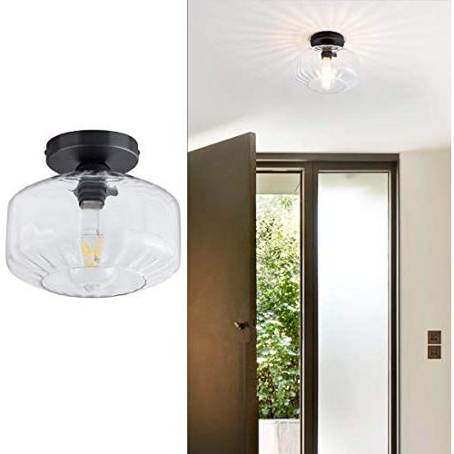 Aurora Industrial Ceiling Light Fixture Semi-Flush Fixture with Clear Glass Shade Kitchen Light Fixture Glass Ceiling Lamp ,for Kitchen, Sink, Restaurant, Bar, Hallway, Passway,Black