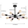 Modern 8-Light Sputnik Chandelier Vintage Semi Flush Ceiling Lights Mid Century Style Pendant Light Fixture for Dining Room Living Room Foyer Coffee Bar Bedroom Black
