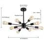 Modern 8-Light Sputnik Chandelier Vintage Semi Flush Ceiling Lights Mid Century Style Pendant Light Fixture for Dining Room Living Room Foyer Coffee Bar Bedroom Black