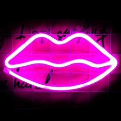 Pink Lips Led Neon Light Art Decorative Novelty Neon Sign Wall Table Decor for Christmas Party Children’s Room Living Room Bar Hotel Decoration