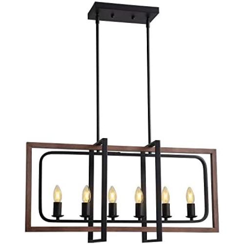 Kitchen Island Lighting,6-Light Semi Flush Mount Chandeliers E12 Lamp Holder Farmhouse Linear Chandelier Industrial Pendant Light Ceiling Lighting Fixture for Restaurant Breakfast Bar Dining Room