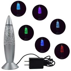 Cdycam Glitter Lava Lamp LED Vintage Mini 7.28 Night Light Lamp with USB Multi Color Changing Rocket Light for Kids Boys Girls Adult Bedroom (Light with Charging Plug)