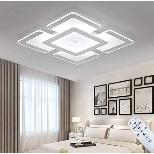 LAKIQ Dimmable Modern LED Chandelier Square Acrylic Flush Mount Ceiling Lighting Fixture Nordic Ultrathin Close to Ceiling Light for Bedroom Living Room Dining Room (Stepless Dimming, 8)