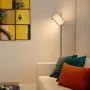LED Floor Lamp with Dimmer, Fully Dimmable Standing Lamp Modern Tall Pole Lamp with Hanging Fabric Shade and Brown Base Montage Reading Light for Living Room Bedroom, Bright 8W LED Bulb Included