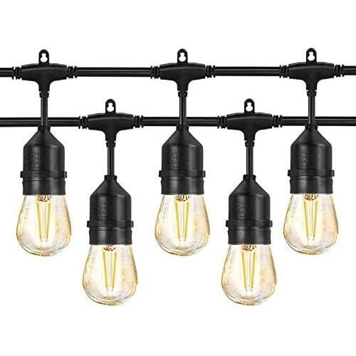 LED Outdoor String Lights - Arbrac 48ft 2PACK Outdoor Patio Cafe Lights, 2w Plastic Bulbs, IP65 Waterproof Outside String Light for Garden Balcony Party