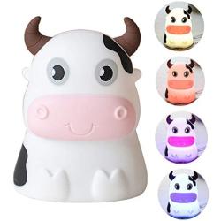 Night Light for Kids, AVEKI Portable Tap Control Nightlight Lamp, 7 Colors Mode, Silicone Cute Animal Cow LED Nursery Night Lamp Bedroom Decor for Baby Infant or Toddler (Cows-Battery Powered)