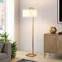 Henn&Hart FL0330 Modern Angular Lines in A Brass Finish, with White Linen Square Shade, for Living Room, Bedroom, Office Contemporary Minimalist Floor Lamp, Gold