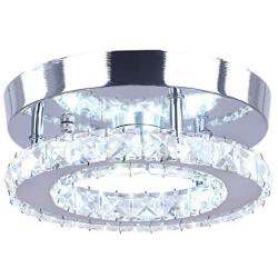 Dixun Modern Mini Led Chandelier Semi Flush Mount Crystal Lighting Ceiling Crystal Lamp for Bedrooms Dinning Rooms Hallway(Round White)