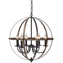 KingSo Pendant Light 6 Light Rustic Metal Chandelier 23.62 Oil Rubbed Bronze Finish Wood Texture Industrial Ceiling Hanging Light Fixture for Indoor Kitchen Island Dining Living Room Farmhouse