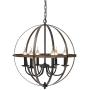 KingSo Pendant Light 6 Light Rustic Metal Chandelier 23.62 Oil Rubbed Bronze Finish Wood Texture Industrial Ceiling Hanging Light Fixture for Indoor Kitchen Island Dining Living Room Farmhouse