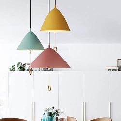 LAKIQ Kids Room Pendant Light Colorful Umbrella Shape with Pull Chain Modern Nordic Aluminum Hanging Ceiling Light for Bedroom Living Room Dining Room Kitchen Island(Blue,10.5)