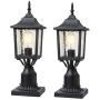 BEEZOK Exterior Lantern Outdoor Post Light - 2 Pack Post Lighting, Matt Black Pillar Lamp Fixtures with Water Rippled Glass for Patio Porch Garden Decor