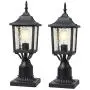 BEEZOK Exterior Lantern Outdoor Post Light - 2 Pack Post Lighting, Matt Black Pillar Lamp Fixtures with Water Rippled Glass for Patio Porch Garden Decor