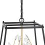 LALUZ Modern Industrial Metal Chandeliers with Crystal, Black Farmhouse Chandelier Pendant Light, 3 Light Square Cage Chandeliers for Foyer, Dining Room, Kitchen, Hallway