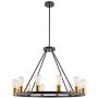 Kira Home Jericho 35'' 12-Light Large Rustic Farmhouse Wagon Wheel Chandelier, Round Kitchen Island Light, Warm Brass Accents + Black Finish