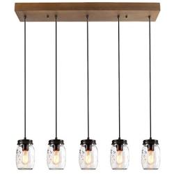 LALUZ Farmhouse Chandelier for Dining Rooms, 5-Lights Mason Jar Lights,Height Ajustable Pendant Lighting for Kitchen Island