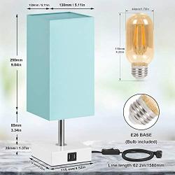 Touch Control Table Lamp,Seealle Teal Aqua Table Lamp with 2 USB Fast Charging Ports,3 Way Dimmable Bedside Nightstand Green Desk Lamp for Bedroom Living Room Office Reading(Bulb Included)