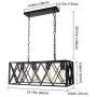Henveton Industrial Kitchen Island Light, 4-Light Rectangular Farmhouse Pendant Lighting Vintage Hanging Fixtures Light Metal Caged Chandeliers for Dining Room