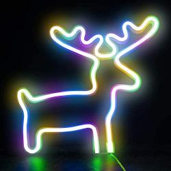 FUNPENY Reindeer Neon Christmas Decorative Light, Neon Sign Christmas Deer Shaped Decor Light, Multicolor LED Christmas Indoor Decor for Living Room, Birthday Party, Wedding Party (Multi-Colored)