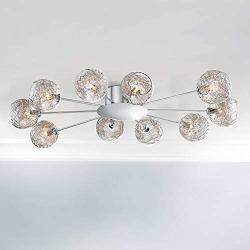 Wired Modern Ceiling Light Flush Mount Fixture Sputnik Chrome 38'' Wide 10-Light Glass Orb for Bedroom Kitchen Living Room Hallway Bathroom - Possini Euro Design