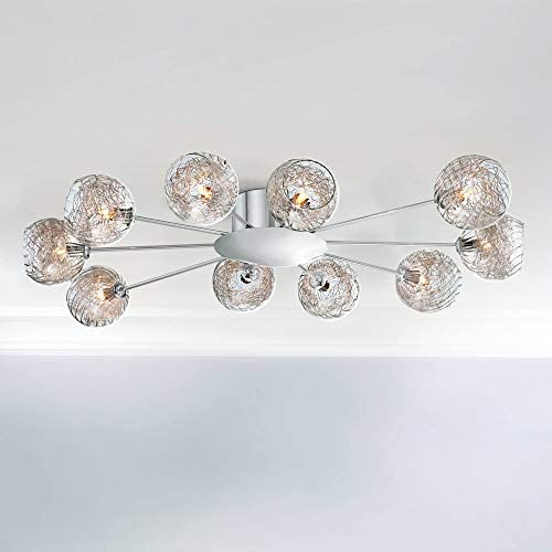 Wired Modern Ceiling Light Flush Mount Fixture Sputnik Chrome 38'' Wide 10-Light Glass Orb for Bedroom Kitchen Living Room Hallway Bathroom - Possini Euro Design