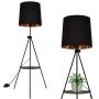 Contemporary Industrial Black Shade Tripod Floor Lamp with Shelves- Modern Mid Century Design Standing Light with Metal Legs - Adjustable Height Reading Light for Living Room Bedside Office