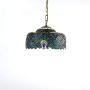 LITFAD 1-Bulb Dining Room Hanging Lamp Kit Tiffany Blue and Green Peacock Tail Pattern Pendant Light with Drum Cut Glass Shade LED Ceiling Hanging Light for Bedroom Hotel Hallway Restaurant