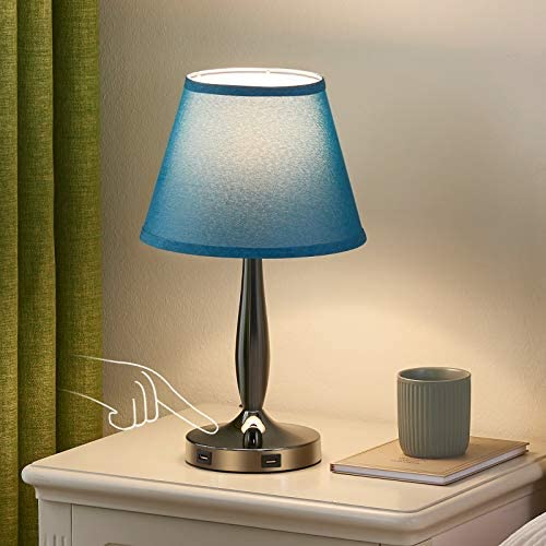 Touch Table Lamp with USB Ports for Bedroom, Kakanuo Turquoise Blue Touch Bedside Lamp with 2 USB Charging Ports, 3 Way Dimmable Nightstand Lamp for Living Room and Office (LED Bulb Included)