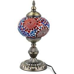 Kindgoo Turkish Mosaic Table Lamp Handmade Tiffany Style Glass Lamp for Living Room, Led Light Bulb Included (Multi-Colored)