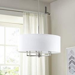 Hampton Hill MPS150-0066 Broderick 6 Modern Chandeliers-Metal, Fabric Shade Pendant Ligthing Lamp Ceiling Dining Lighting Fixtures Hanging, See Below, White/Silver