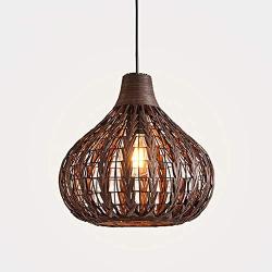 KWOKING Lighting Modern Weave Wicker Hanging Lamp 1 Light Indoor Lighting Fixture Gourd Rattan Pendant Chandelier Natural Woven Light Fixture for Hallway Dining Room - 23.5''