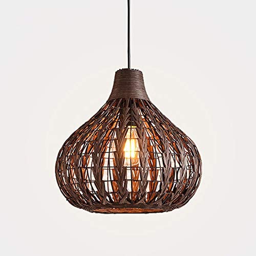 KWOKING Lighting Modern Weave Wicker Hanging Lamp 1 Light Indoor Lighting Fixture Gourd Rattan Pendant Chandelier Natural Woven Light Fixture for Hallway Dining Room - 23.5''