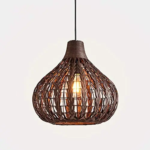 KWOKING Lighting Modern Weave Wicker Hanging Lamp 1 Light Indoor Lighting Fixture Gourd Rattan Pendant Chandelier Natural Woven Light Fixture for Hallway Dining Room - 23.5''