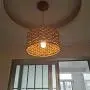 Geometric Rattan Chandelier Light, Retro Solid Wood Decorative Farmhouse Dining Room Light,Simple Modern Country Kitchen Living Room Bedroom Small Island Lights, Flush Mount Ceiling Light, with Wire