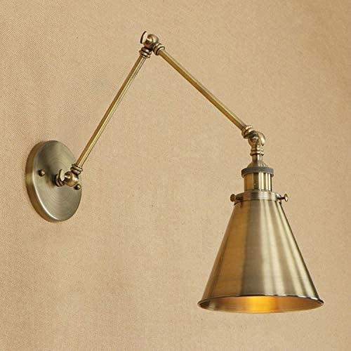 Adjustable Brass Finish 1 Light Wall Sconce - LITFAD 7'' Industrial Wall Lamp Mounted Lighting Fixture with Cone Shade Rotatable Brass arm Sconce for Living Room Bedside Hallway Foyer